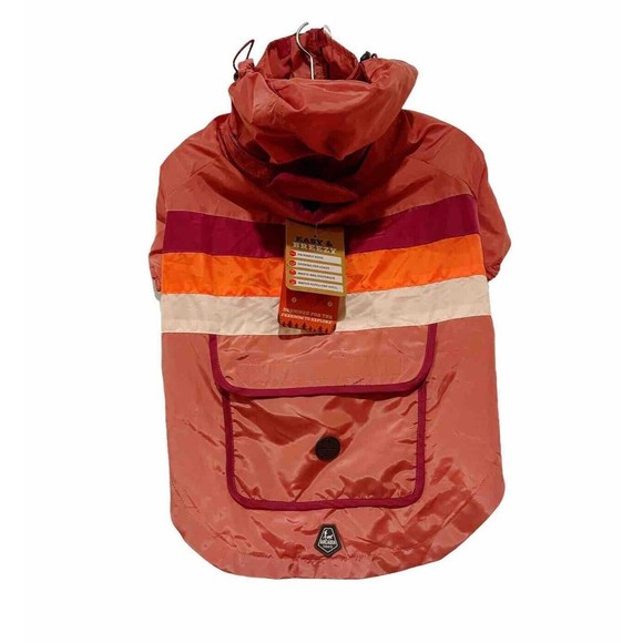 Arcadia Trail Dog Windbreaker Hooded Jacket Pocket Pink Multicolor Stripes NWT - Picture 1 of 11